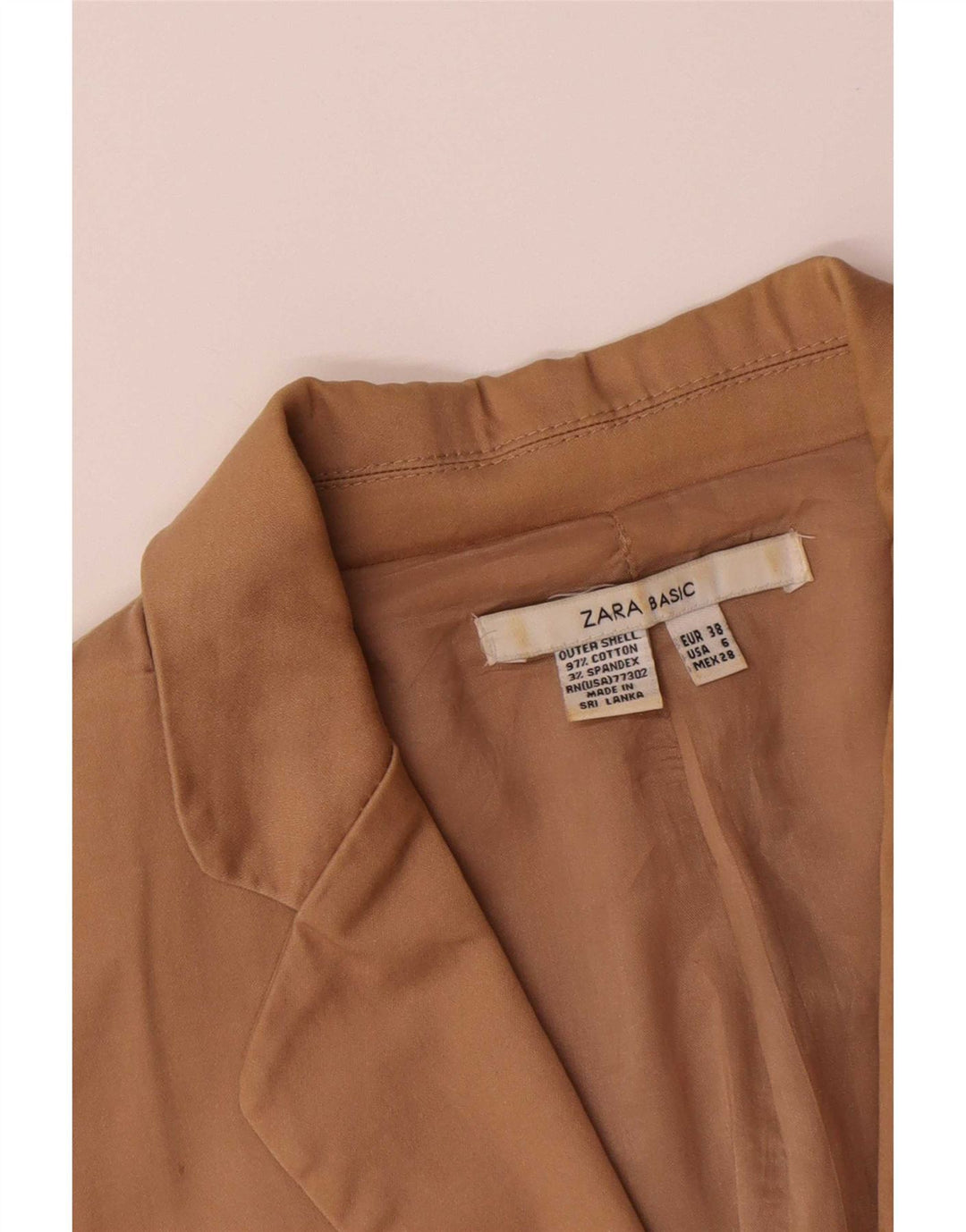 Zara Damen-Blazerjacke mit 1 Knopf, EU 38, kleine braune Baumwolle