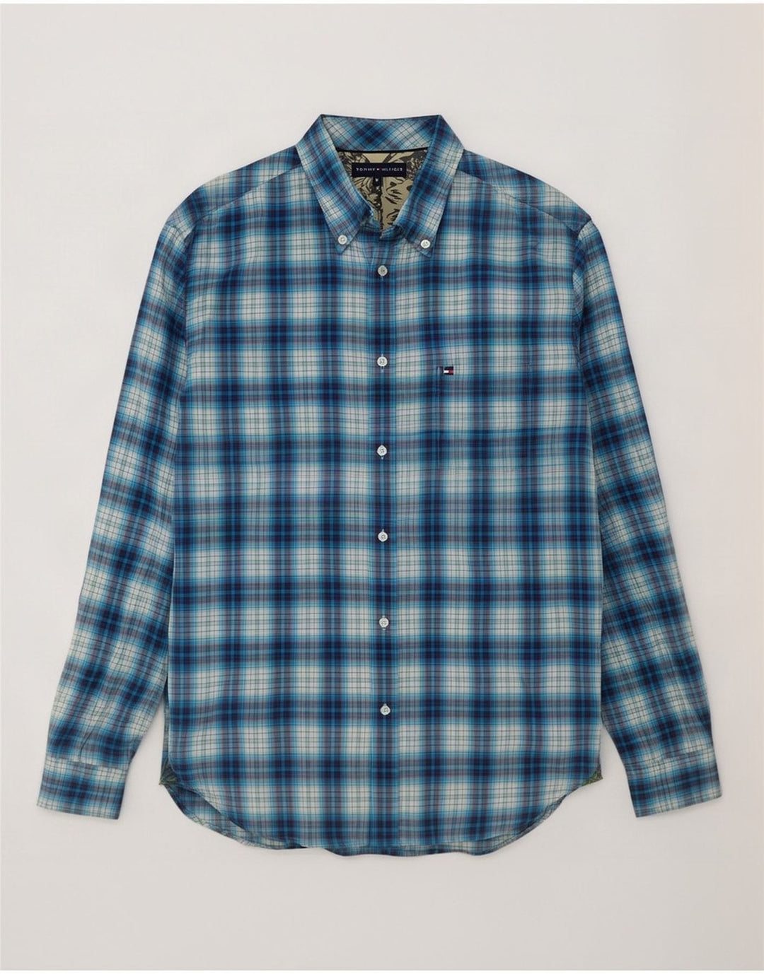 Tommy Hilfiger Herren-Flanellhemd, mittelblau, kariert, Baumwolle