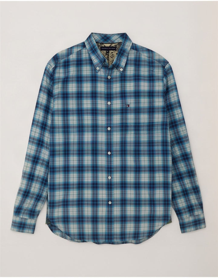 Tommy Hilfiger Herren-Flanellhemd, mittelblau, kariert, Baumwolle