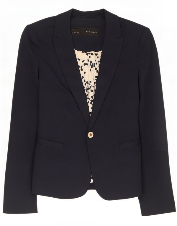 Zara Damen 1-Knopf-Blazerjacke UK 10 Small Marineblau