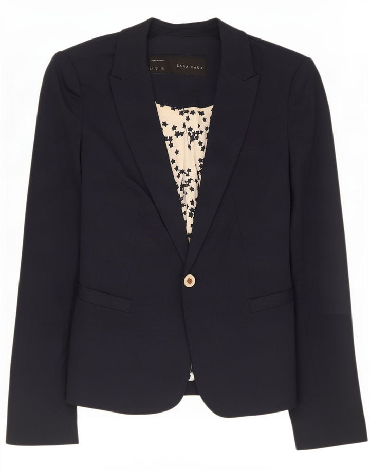 Zara Damen 1-Knopf-Blazerjacke UK 10 Small Marineblau