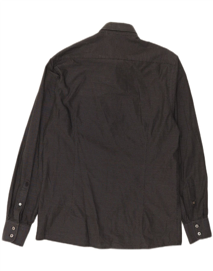 JAEGER Mens Tailored Shirt Size 15 Medium Black Chevron Cotton