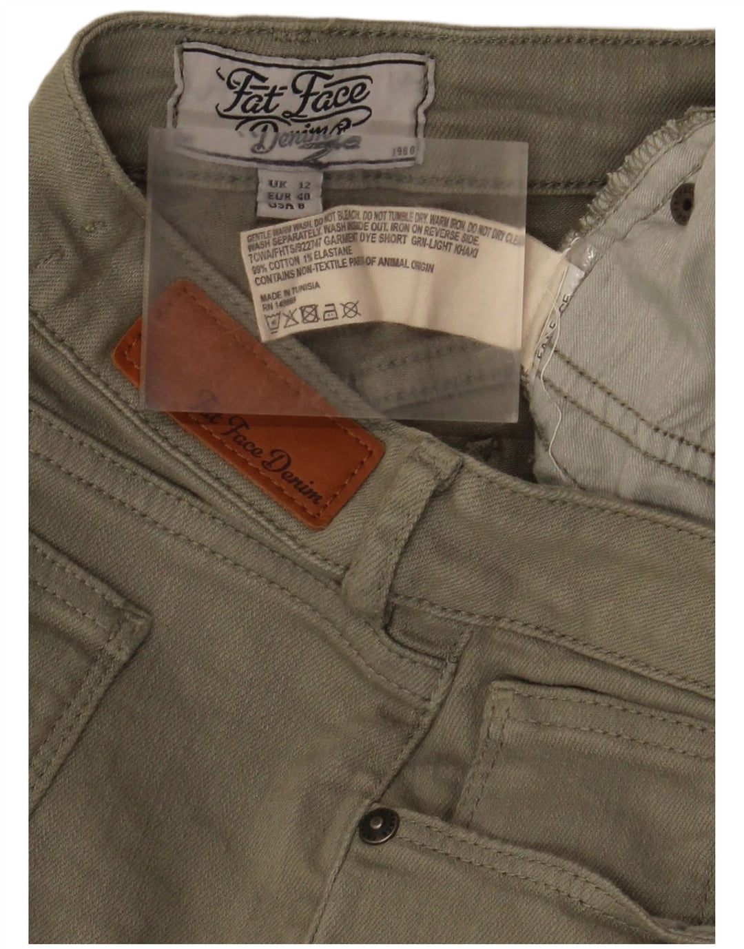 Fat Face Damen Denim-Shorts UK 12 Medium W32 Khaki Baumwolle