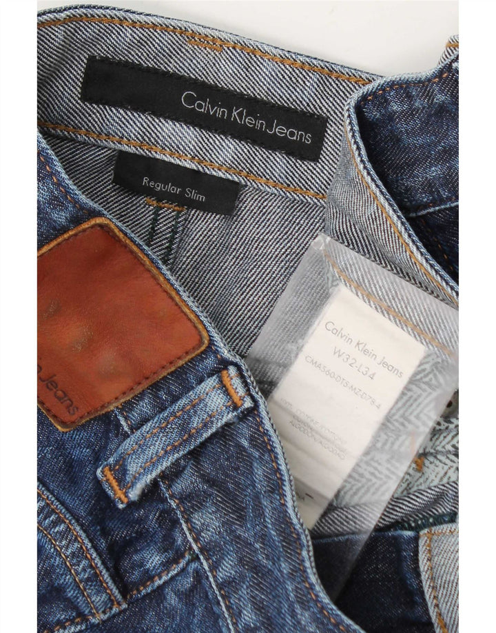 Calvin Klein Herren Distressed Regular Slim Jeans W32 L34 Blaue Baumwolle