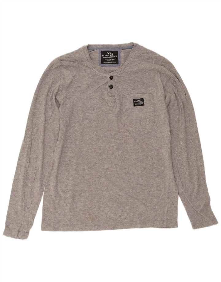 Jack & Jones Herren-Oberteil, langärmelig, groß, grau gefleckte Baumwolle