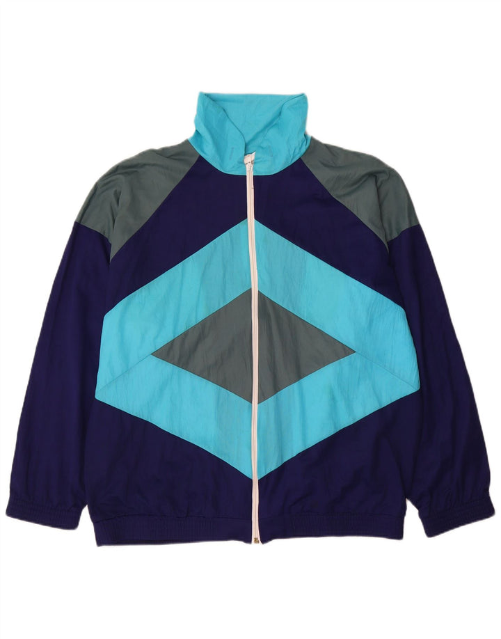 Vintage Herren-Trainingsanzug-Top-Jacke, groß, marineblau, Farbblock