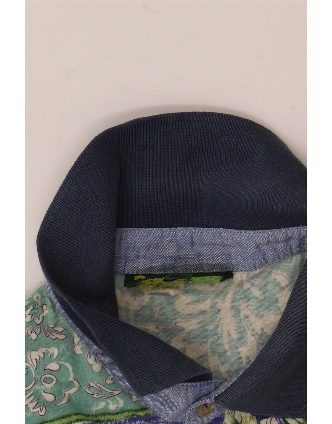 Vintage Herren Poloshirt Mittelgrüne Baumwolle mit Blumenmuster