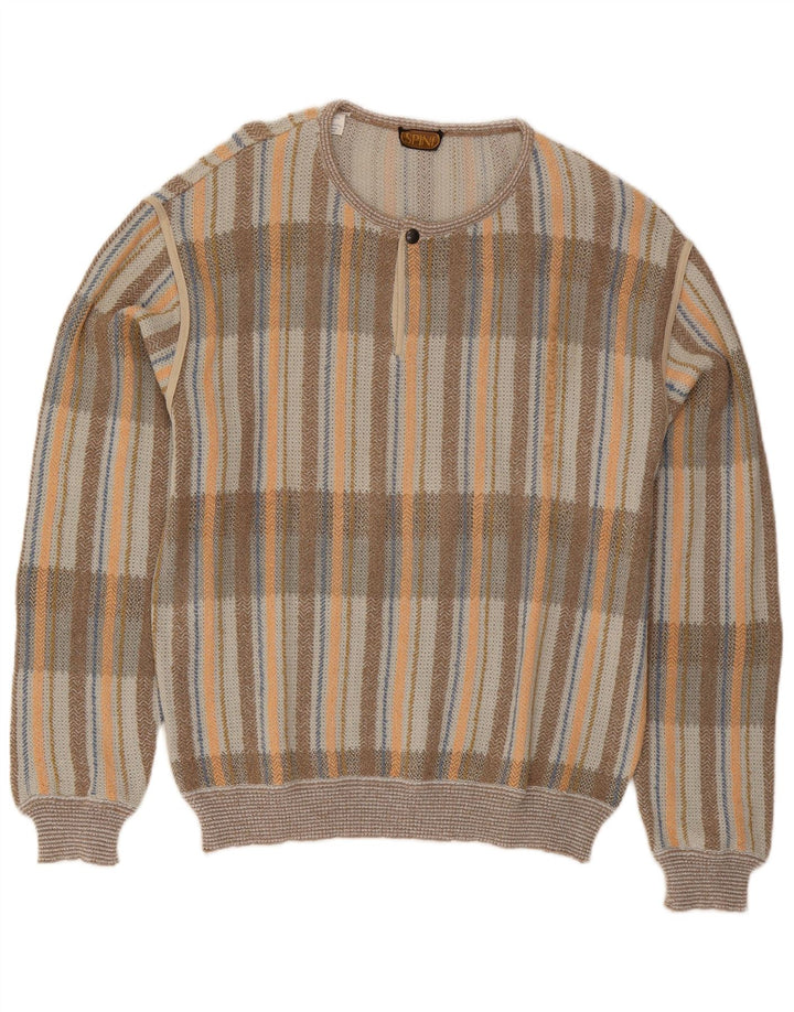 Vintage Herren-Pullover mit Knopfkragen, Größe 54, XL, grau kariert, Baumwolle