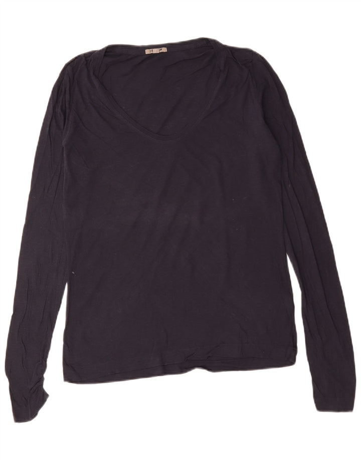 Jigsaw Damen Top Langarm UK 14 Large Marineblau Baumwolle