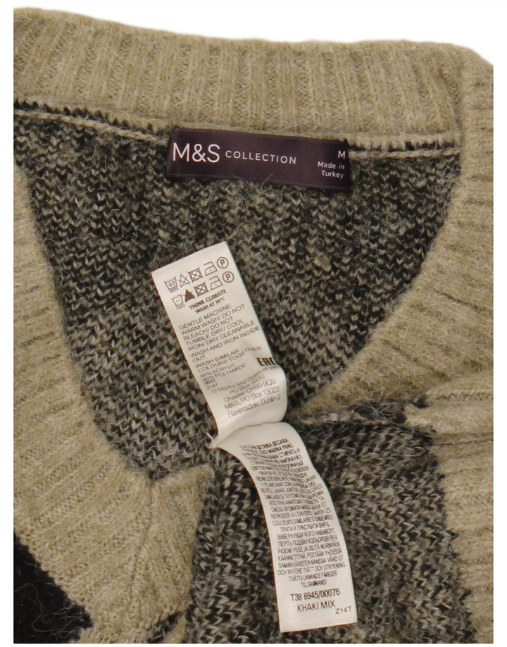 Marks & Spencer Damen Crop V-Ausschnitt Pullover Pullover UK 14 Medium Khaki