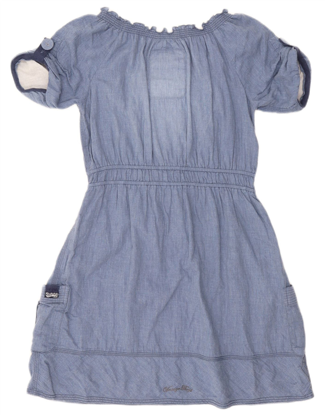 Superdry Damen A-Linien-Kleid UK 14 Mittelblaue Baumwolle