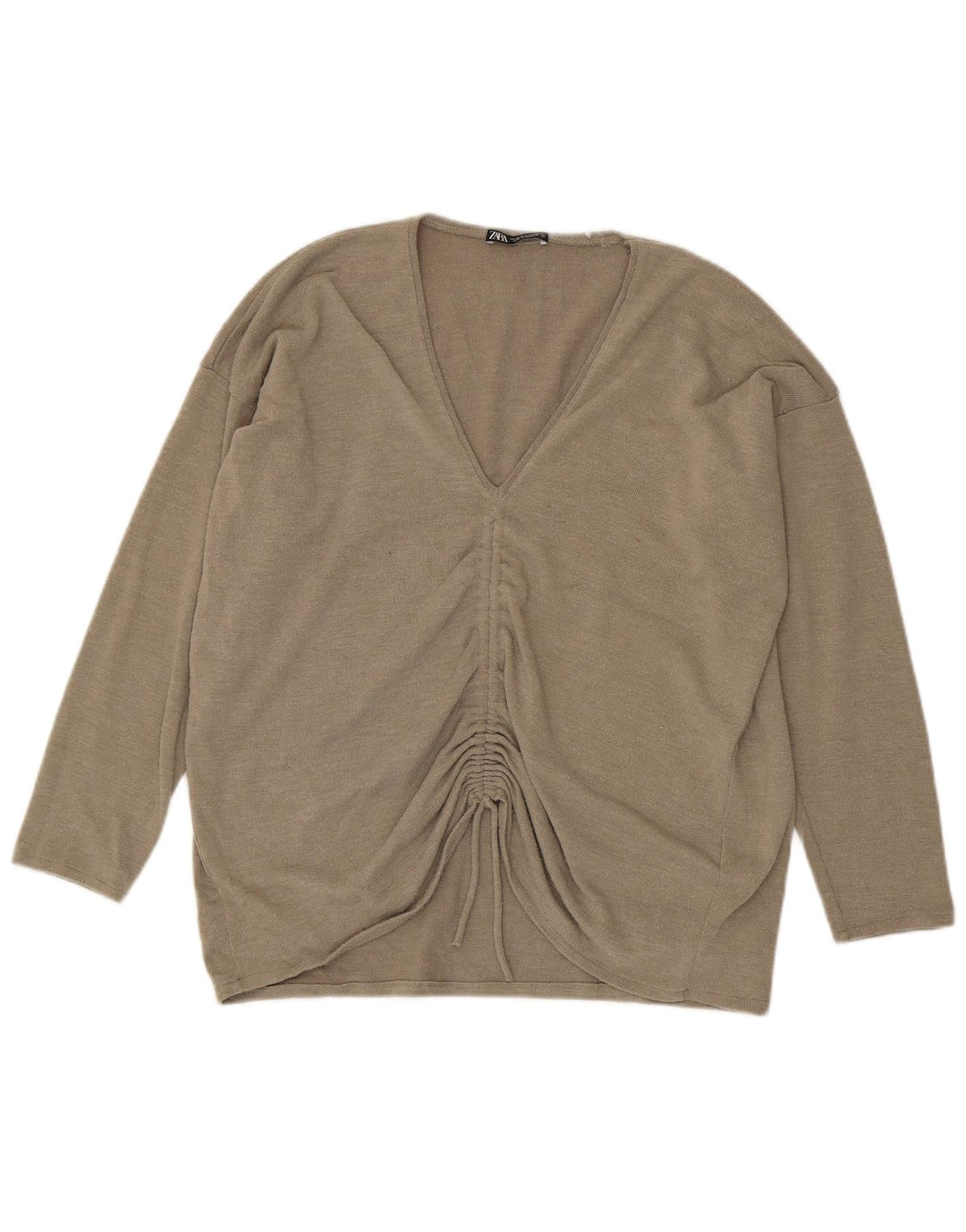 Zara Damen Übergroßes Top Langarm UK 12 Medium Beige Polyester