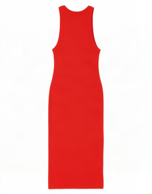 Zara Damen Ärmelloses, figurbetontes Kleid UK 12 Mittelrote Baumwolle