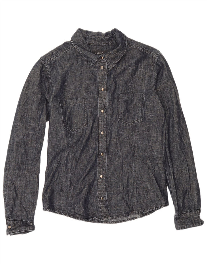 Vintage Damen Hemd UK 12 Medium Marineblau