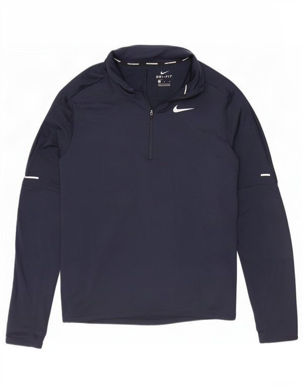 Nike Mens Dri Fit Zip Neck Top Long Sleeve Medium Navy Blue Polyester