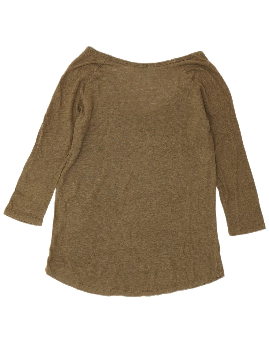 ZARA Damen Top Langarm UK 14 Large Khaki Leinen