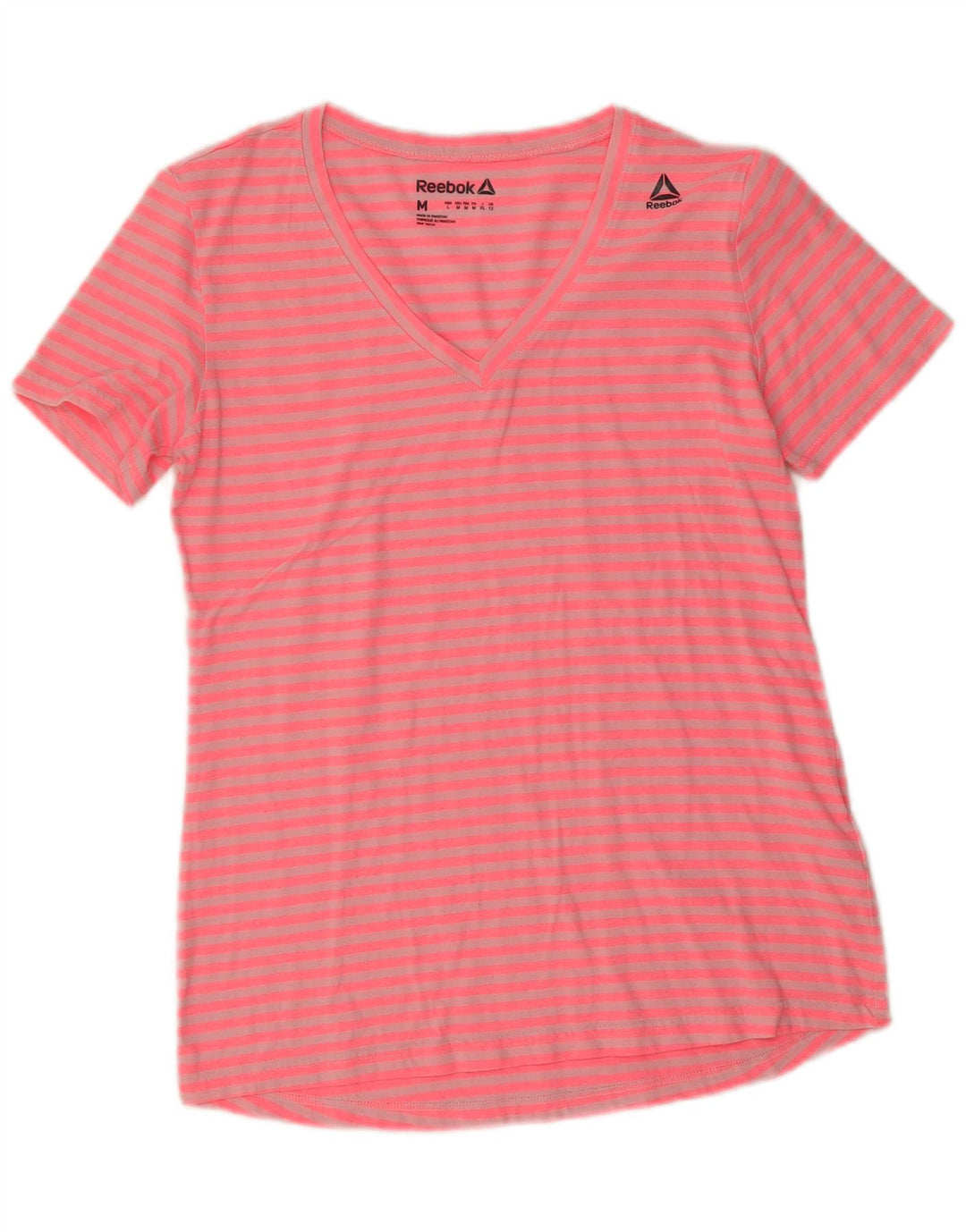Reebok Damen T-Shirt Top UK 12 Mittelrosa gestreift aus Polyester