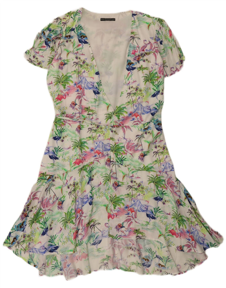 Guess Damen-Wickelkleid, Größe M, mehrfarbig, hawaiianisches Blumenmuster, Größe 42