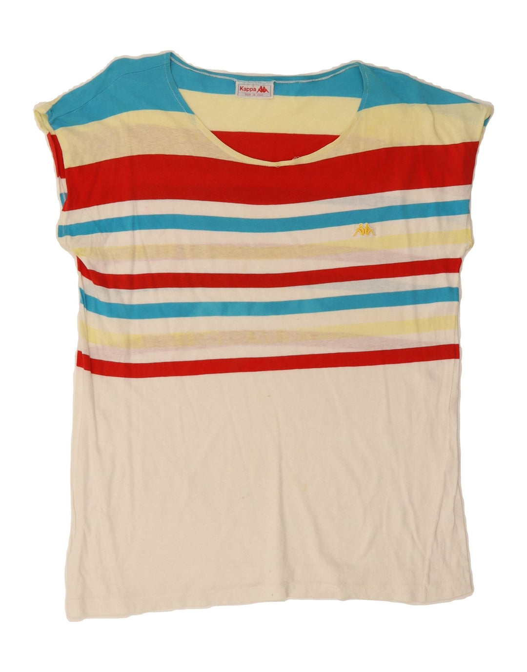 KAPPA Womens T-Shirt Top UK 14 Medium Multicoloured Striped Cotton Vintage Kappa and Second-Hand Kappa from Messina Hembry 