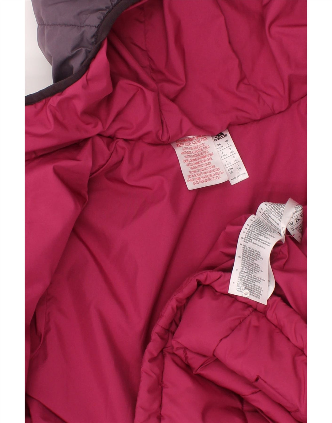 Adidas Jungen wattierte Jacke mit Kapuze, 9–10 Jahre, rosafarbenes Farbblock-Polyester