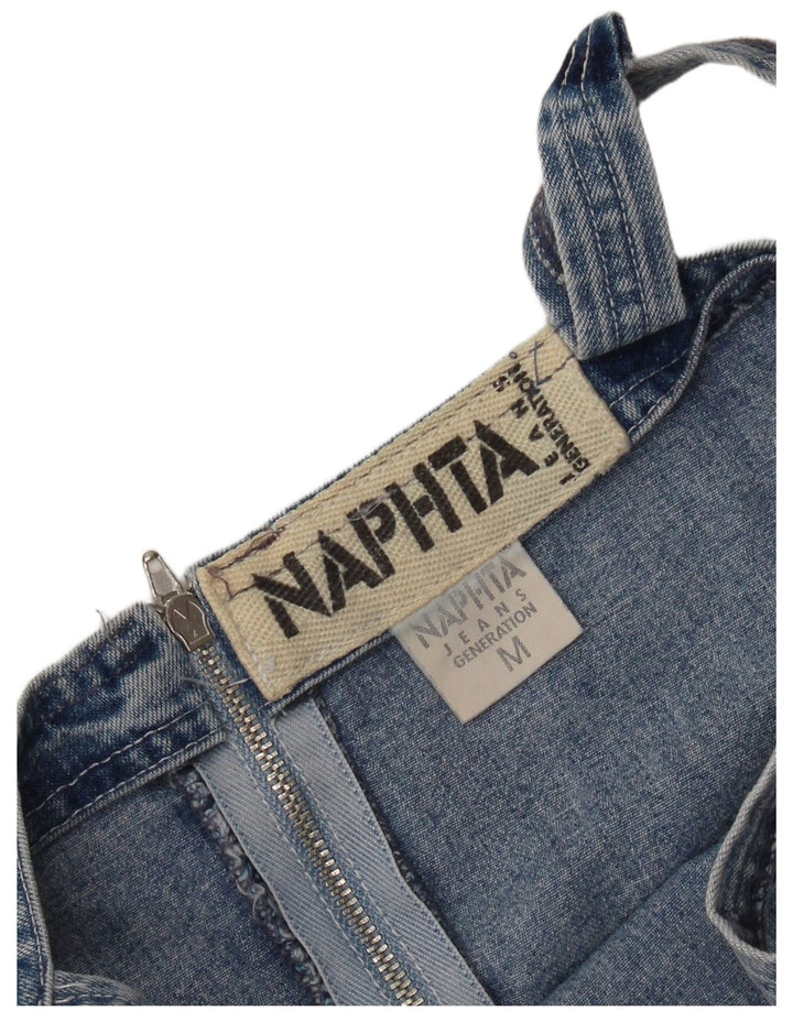 Vintage Damen Ärmelloses Mini-Jeanskleid UK 12 Mittelblaue Baumwolle