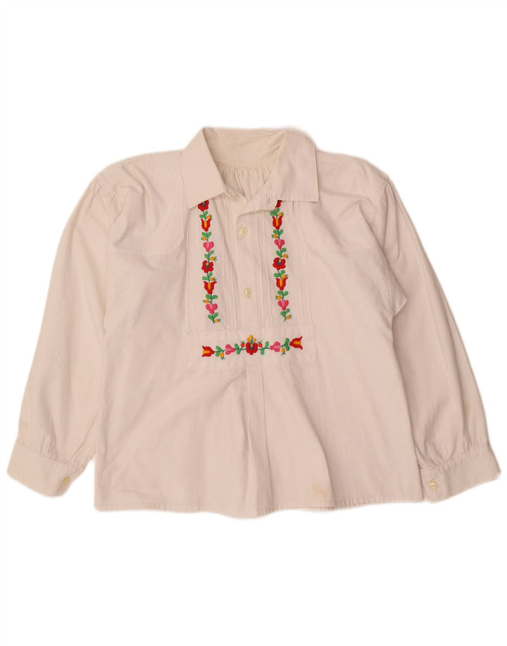 VINTAGE Damen Hemdbluse UK 12 Mittelweiß geblümt