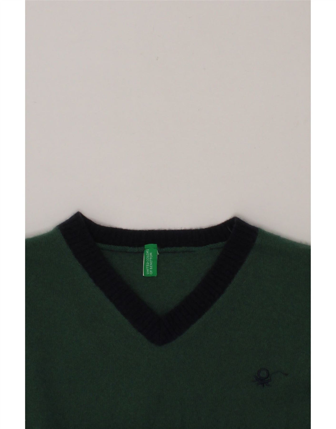 BENETTON Boys V-Neck Jumper Sweater 7-8 Years Medium Green Colourblock Vintage Benetton and Second-Hand Benetton from Messina Hembry 
