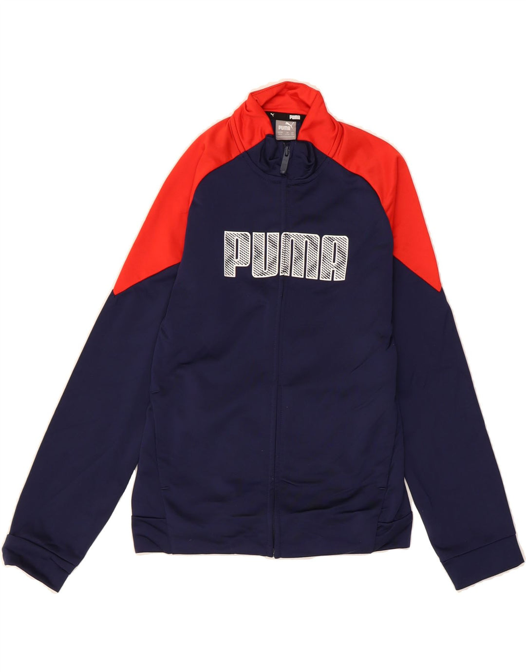 PUMA Boys Graphic Tracksuit Top Jacket 11-12 Years Navy Blue Colourblock Vintage Puma and Second-Hand Puma from Messina Hembry 