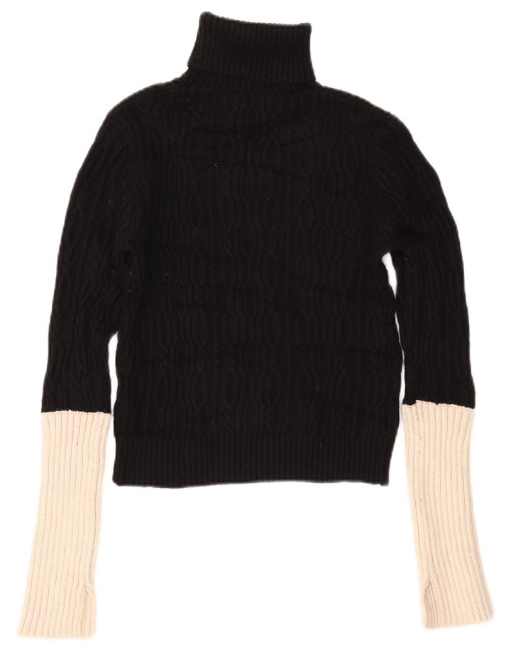 Zara Damen Crop Rollkragenpullover Pullover UK 14 Mittelschwarz Farbblock
