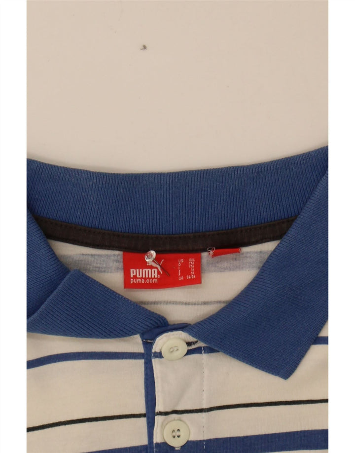 PUMA Boys Polo Shirt 15-16 Years White Striped Cotton Vintage Puma and Second-Hand Puma from Messina Hembry 
