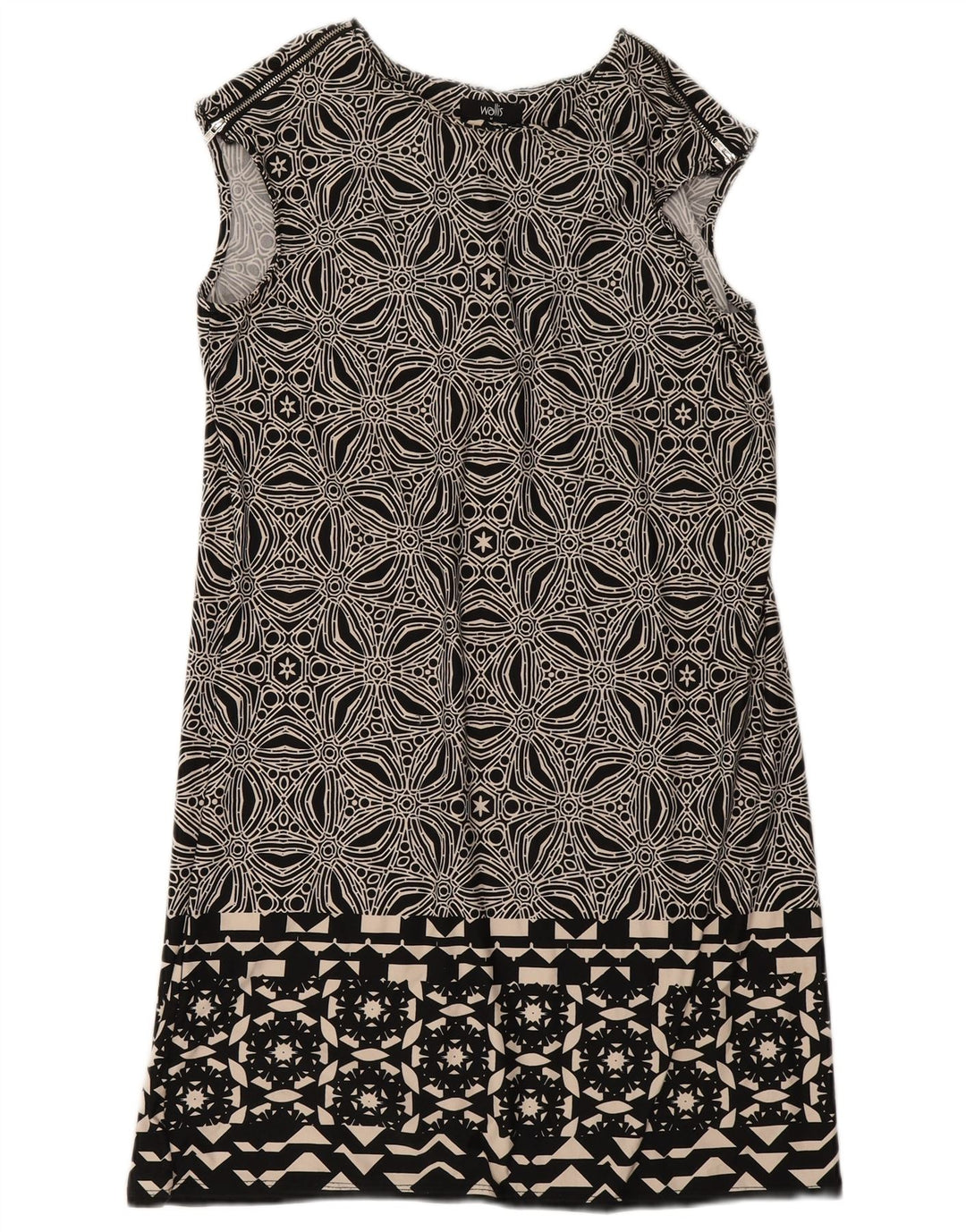Ärmelloses Etuikleid für Damen von Wallis, UK 12, Mittelschwarz, geometrisch, Polyester