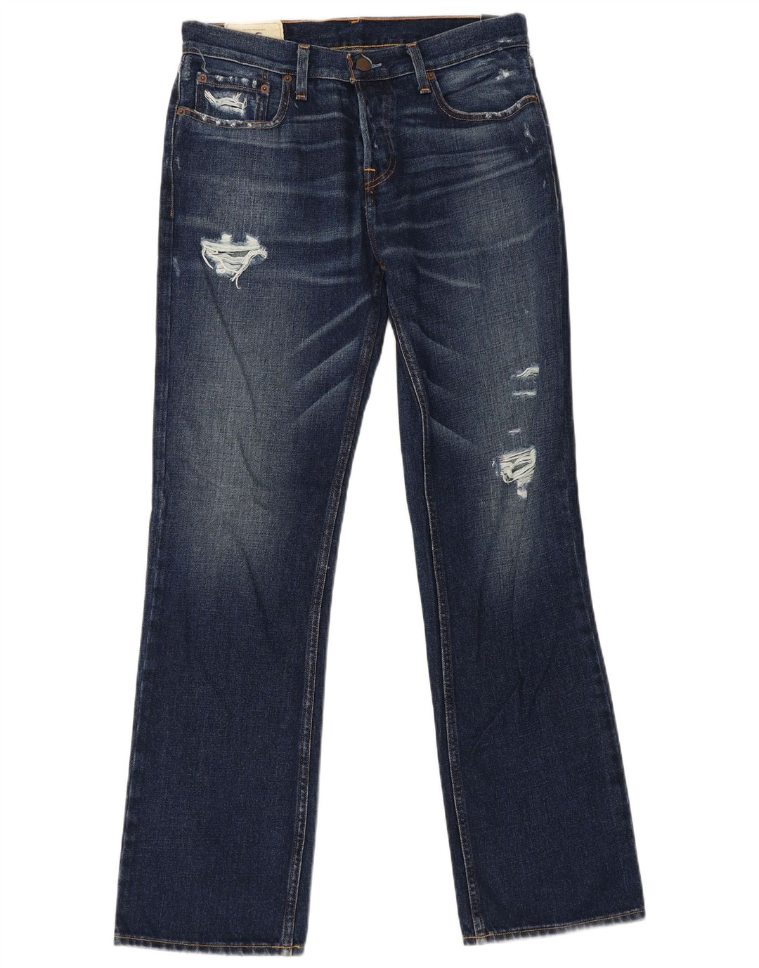 Hollister Herren Distressed Bootcut Jeans W32 L32 Blaue Baumwolle