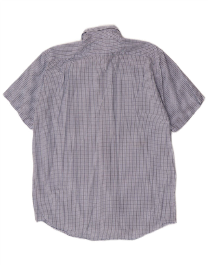 Lacoste Herren-Kurzarmhemd, Größe 39, mittelblaue Gingham-Baumwolle