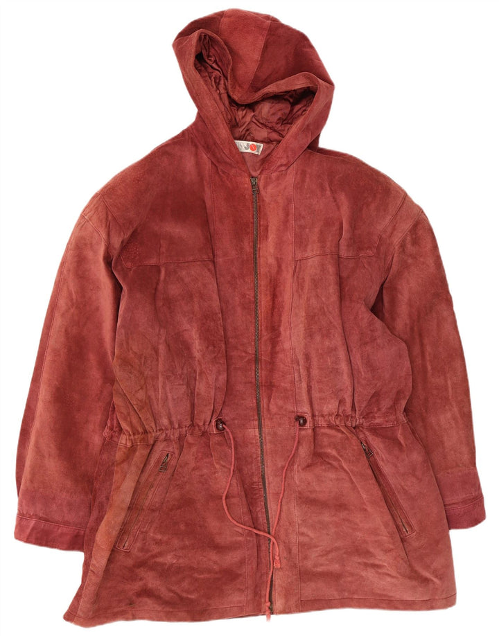 Miss Joy Damen Wildledermantel EU 44 XL Burgunderrotes Leder