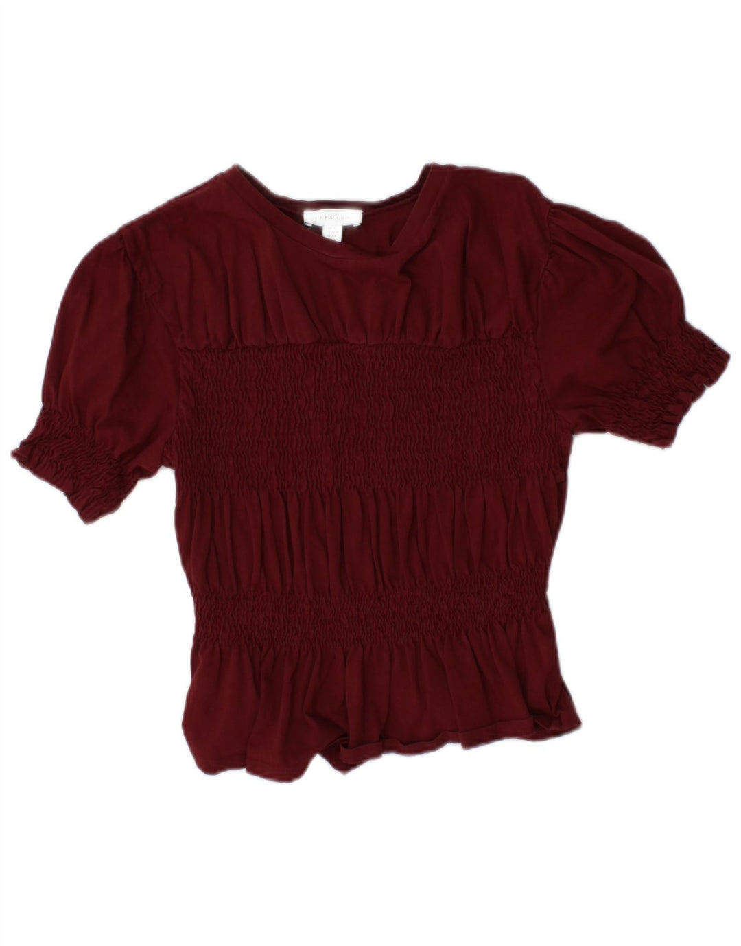 TOPSHOP Damen Crop Bluse Top UK 10 Small Burgund Baumwolle
