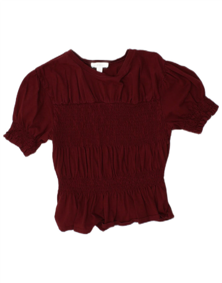 TOPSHOP Damen Crop Bluse Top UK 10 Small Burgund Baumwolle