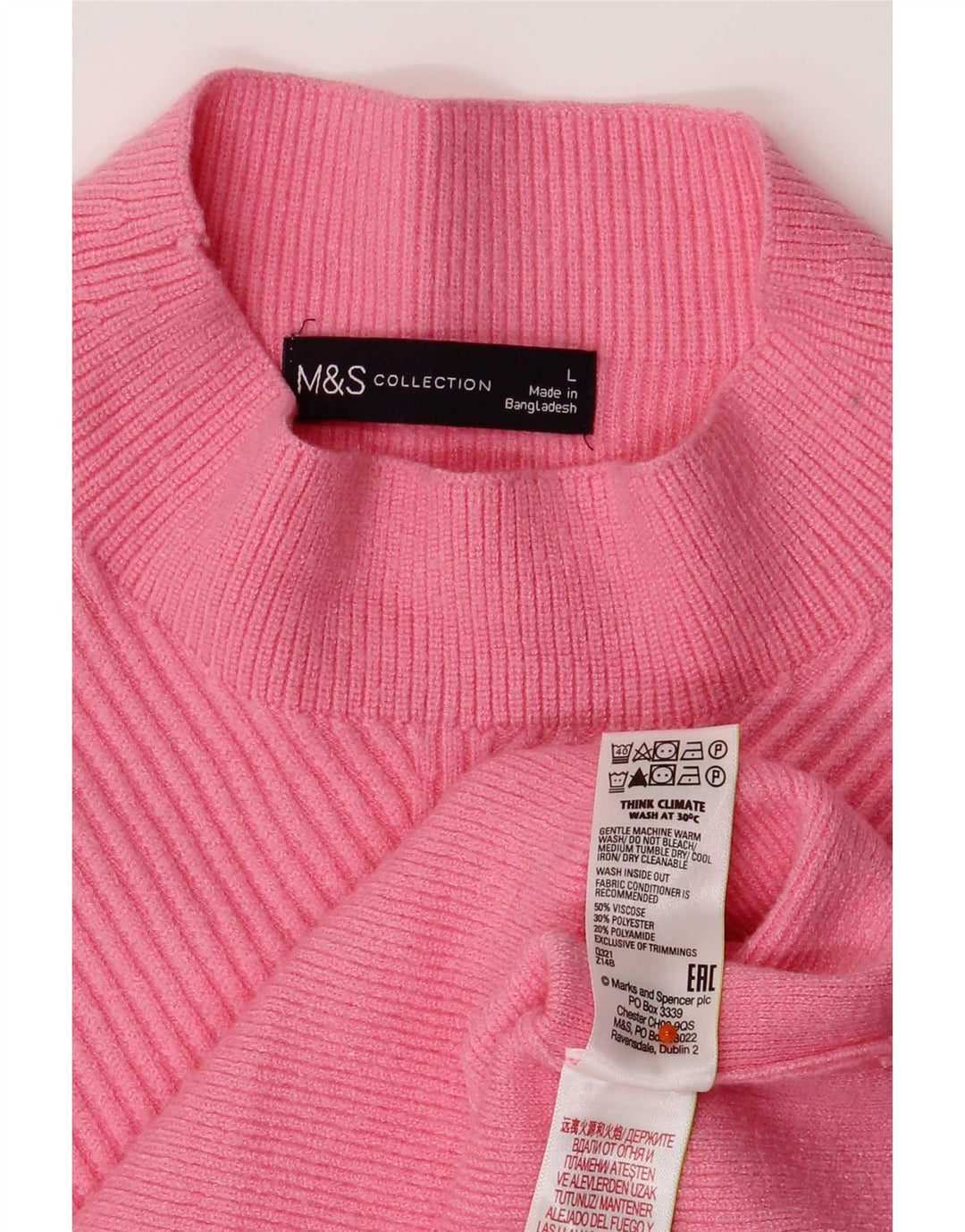 Marks & Spencer Rollkragenpullover für Damen, Gr. 16, Größe L, Rosa, Viskose