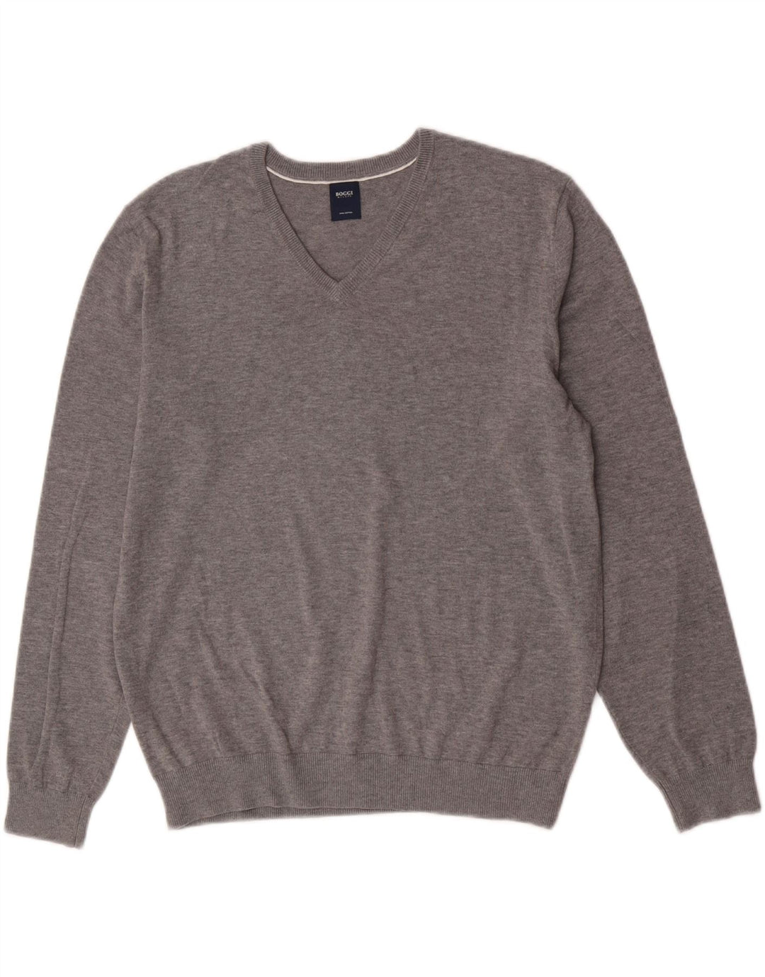 Boggi Herren-Pullover „Milano“ mit V-Ausschnitt aus mittelgrau gesprenkelter Baumwolle