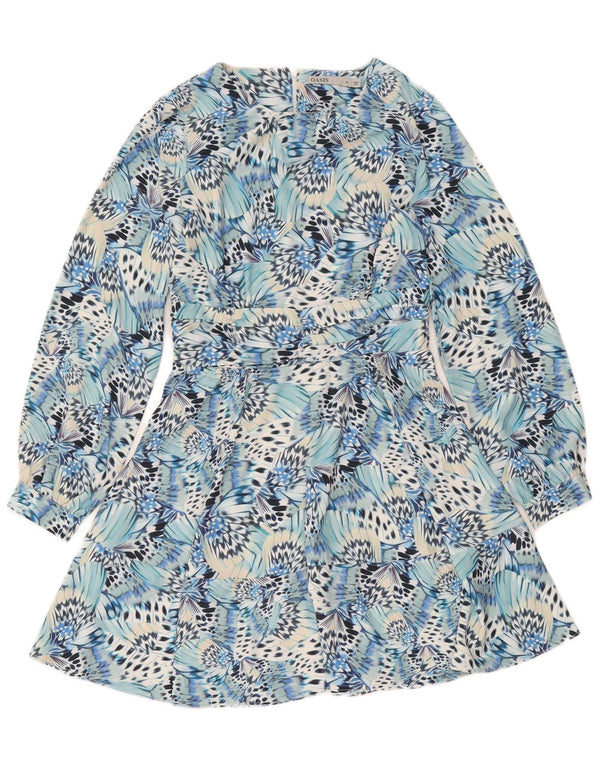 Oasis Langarm-Stufenkleid für Damen UK 12 Mittelblaues Tiermuster