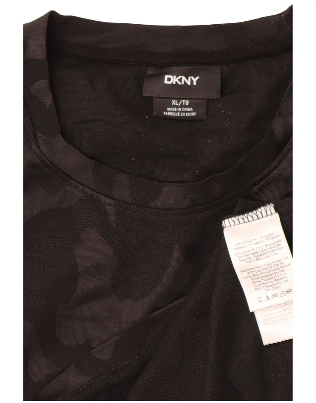 DKNY Herren T-Shirt Top XL Schwarz Camouflage Polyester