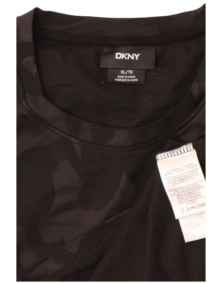 DKNY Herren T-Shirt Top XL Schwarz Camouflage Polyester