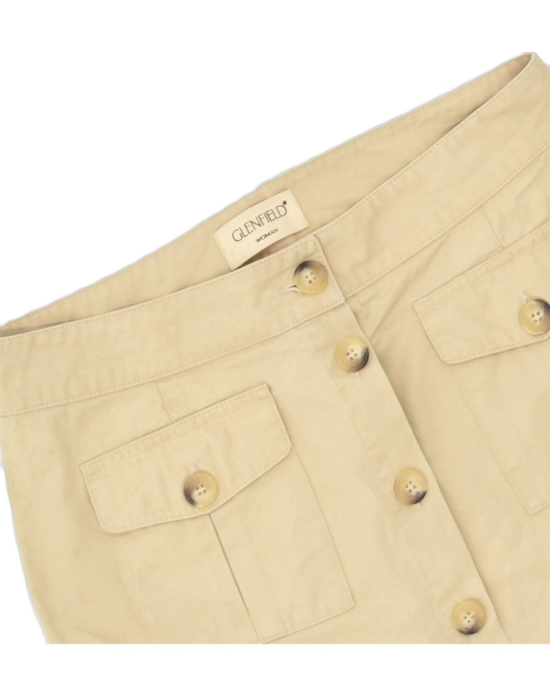 GLENFIELD Womens Midi Skirt IT 44 Medium W30 Beige Cotton | Vintage Glenfield | Thrift | Second-Hand Glenfield | Used Clothing | Messina Hembry 