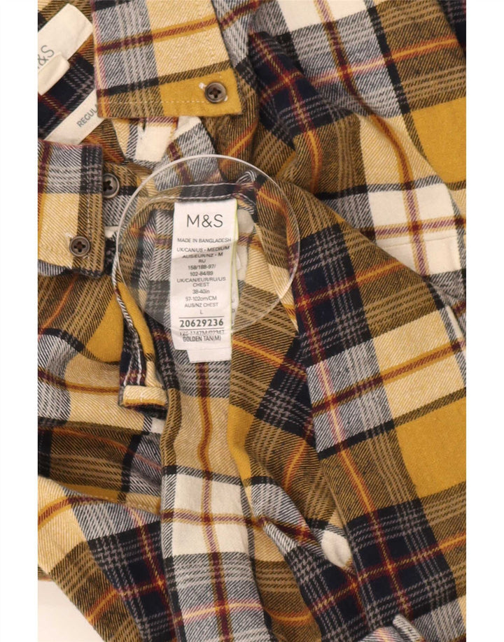 Marks & Spencer Herren-Flanellhemd mit normaler Passform, mittelgelb karierte Baumwolle