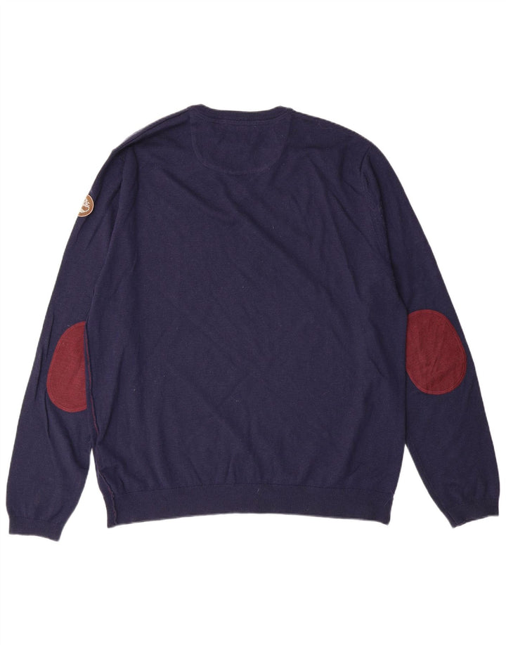 TIMBERLAND Mens V-Neck Jumper Sweater 2XL Navy Blue Wool