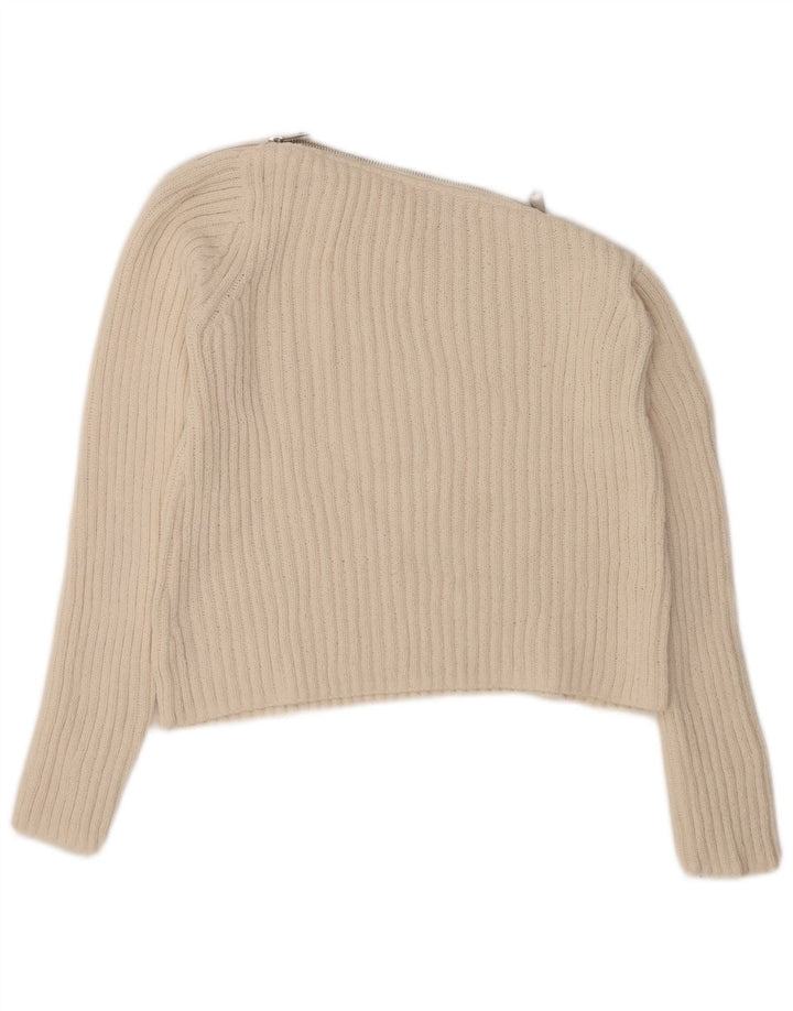 ZARA Damen Pullover mit bauchfreiem U-Boot-Ausschnitt, Gr. 12, mittelgrau, aus Polyester