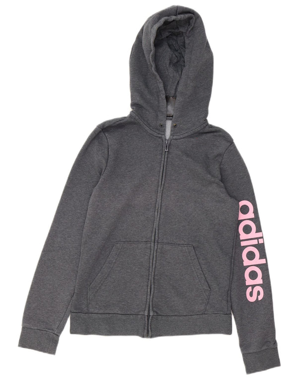 Adidas Damen Graphic Zip Hoodie Pullover UK 8/10 Small Graue Baumwolle
