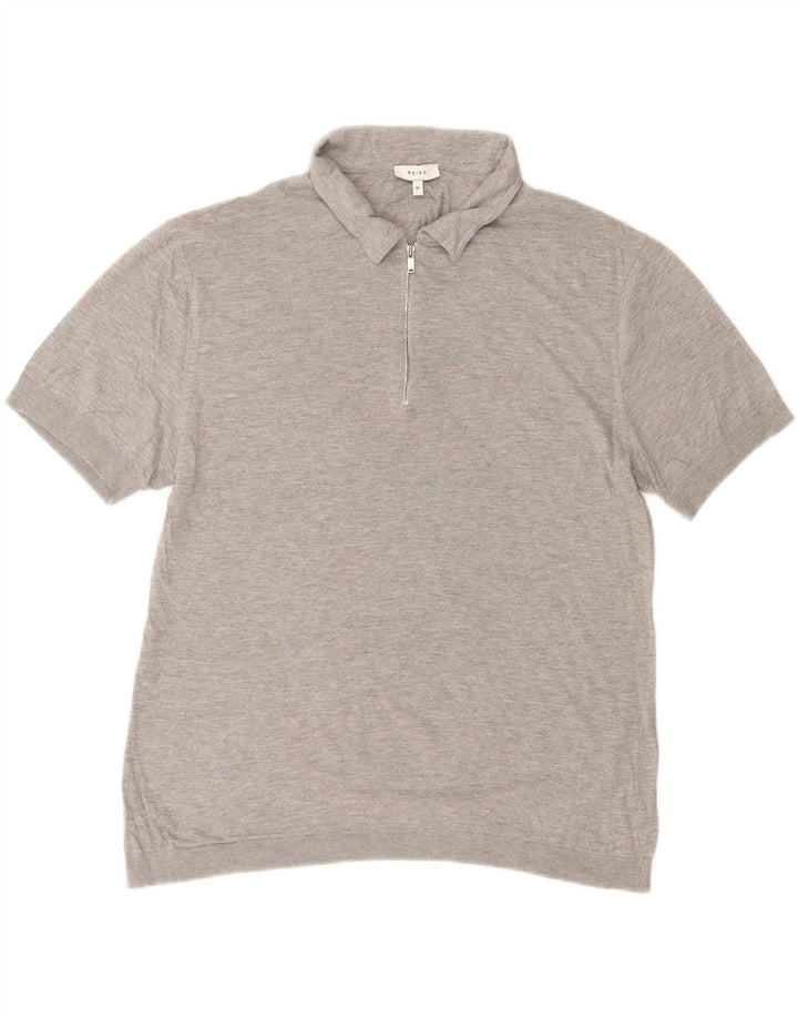 REISS Mens Polo Shirt XL Grey Flecked Cotton