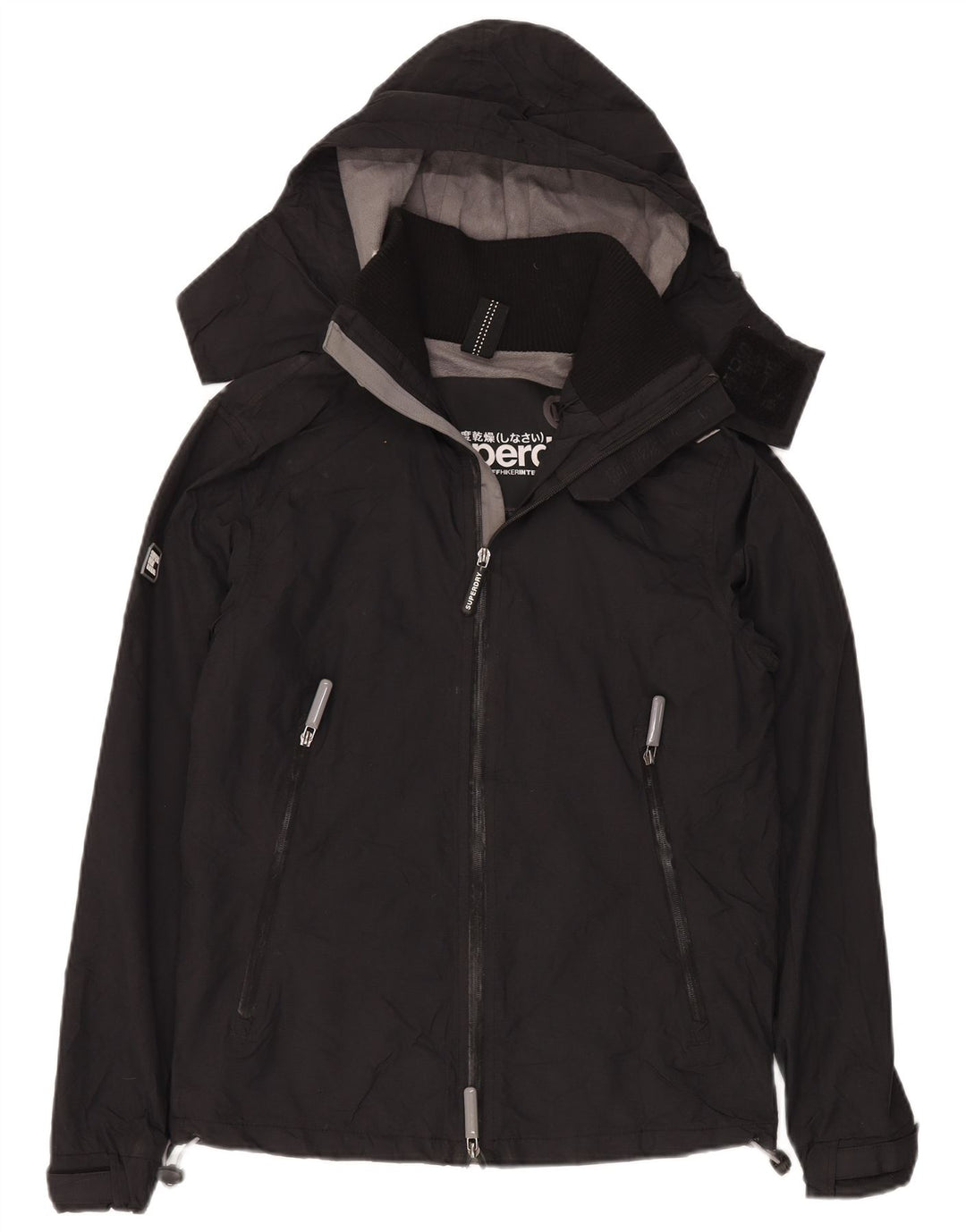 Superdry Damen-Windbreakerjacke mit Kapuze, UK 14, Mittelschwarzes Nylon