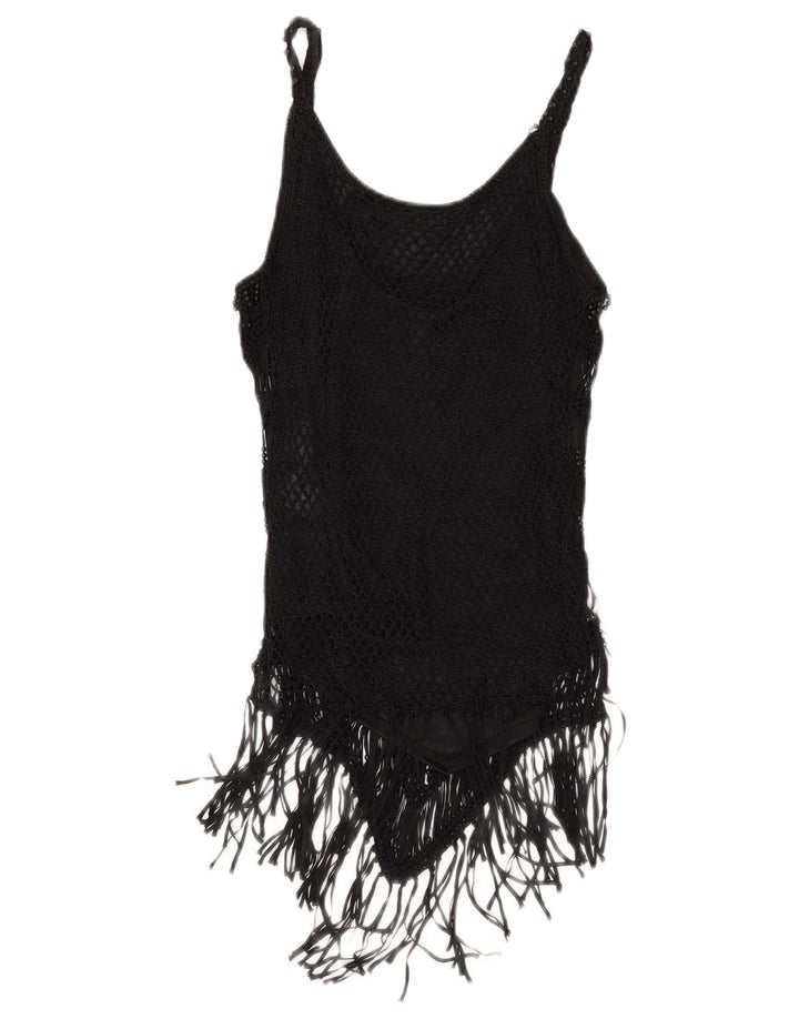 Zara Damen Crop Cami Top UK 12 Medium Schwarz Rayon