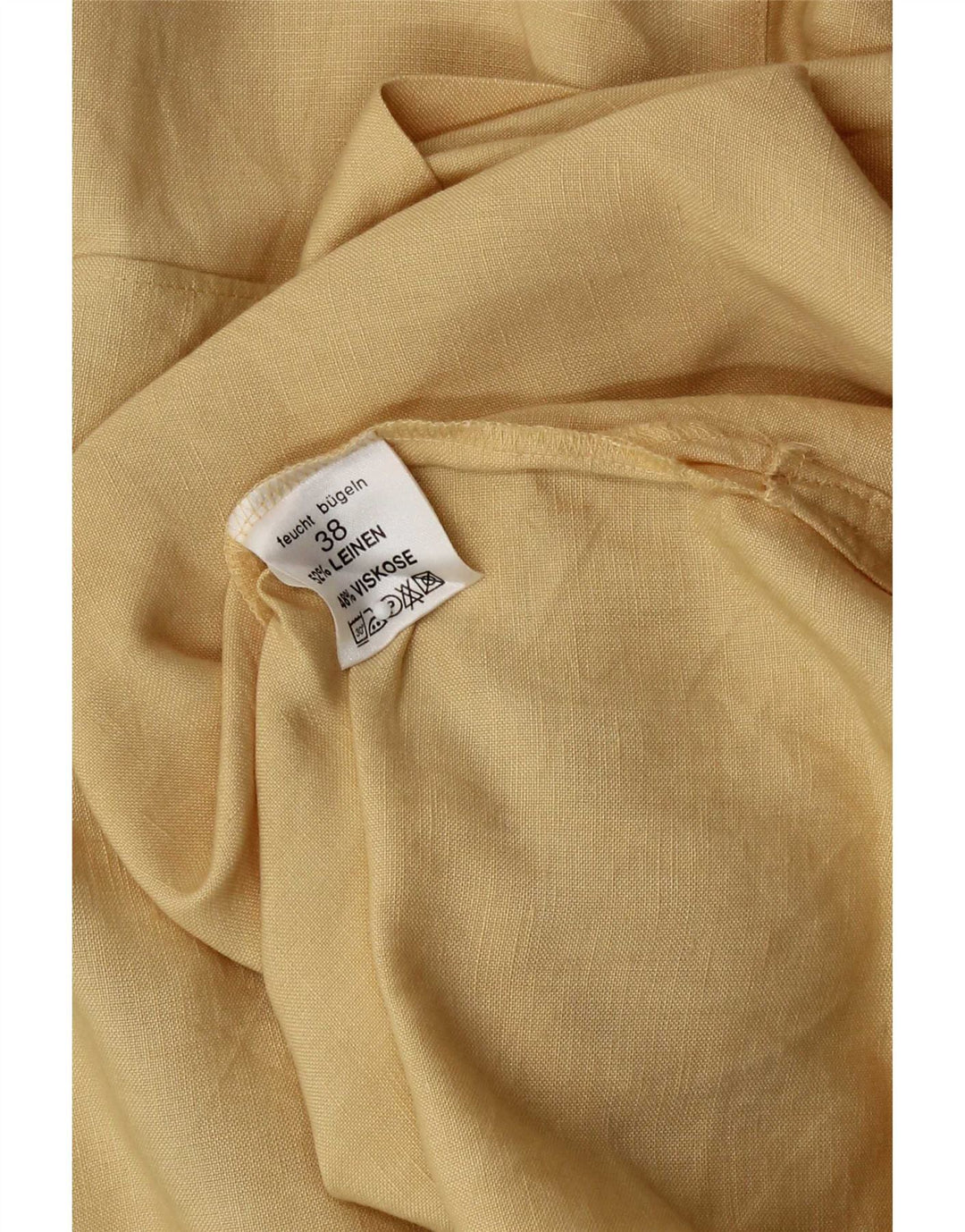 Vintage Damen Langarm-Longline-Hemd EU 38 Mittelgelbes Leinen